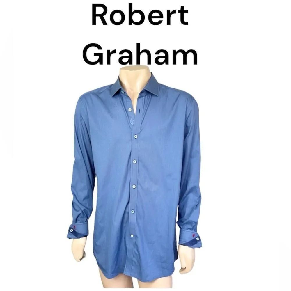 Robert Graham Collared Long Sleeve Tailored Fit Button Down Shirt Blue 46/18